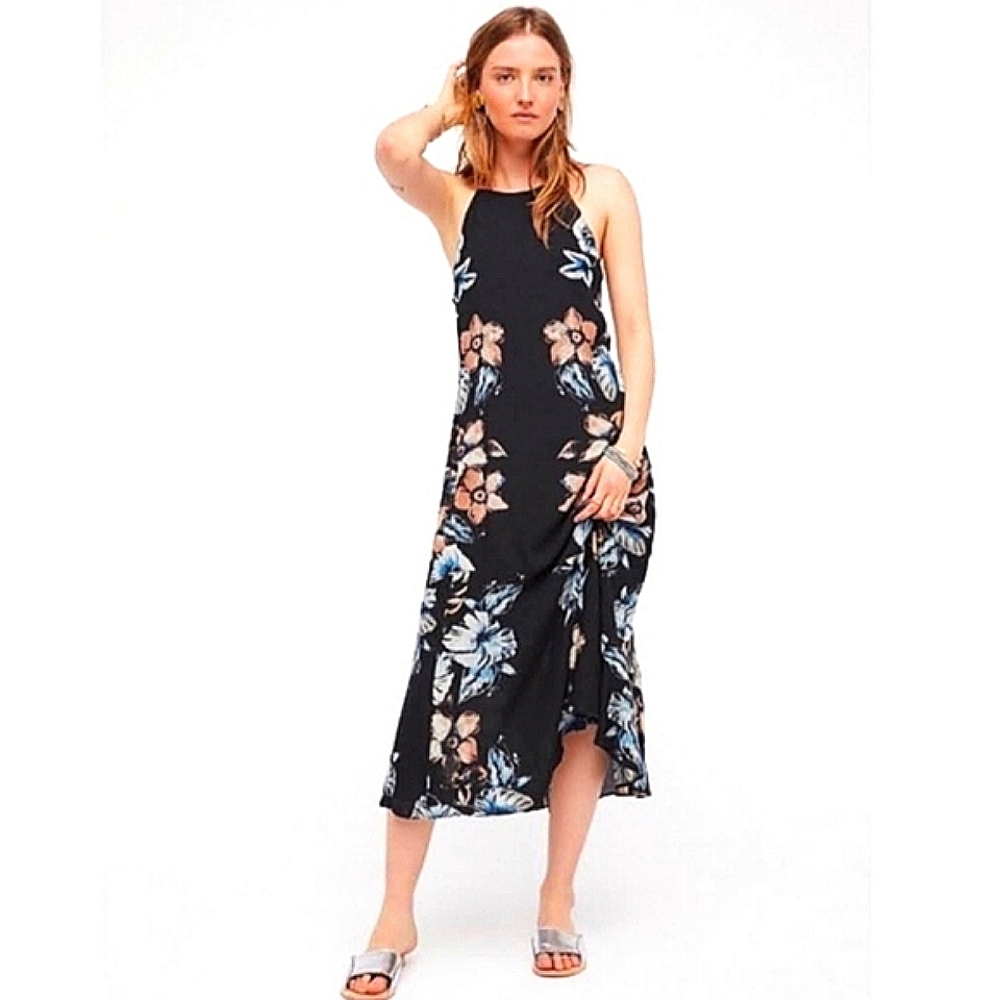 Free People mid-lenth floral trapeze dress with open sides, size small.